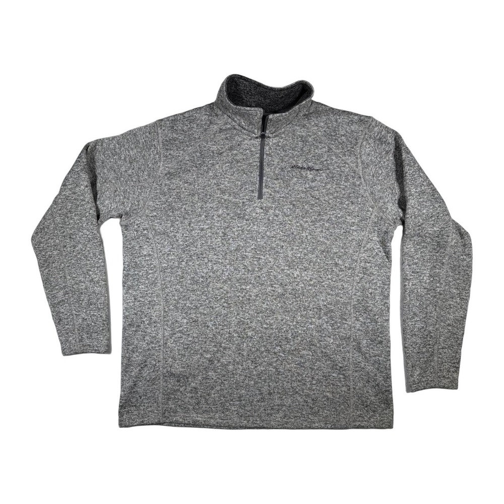 Eddie Bauer Mens XL Gray Marled Fleece 1/4 Zip Pullover Sweater